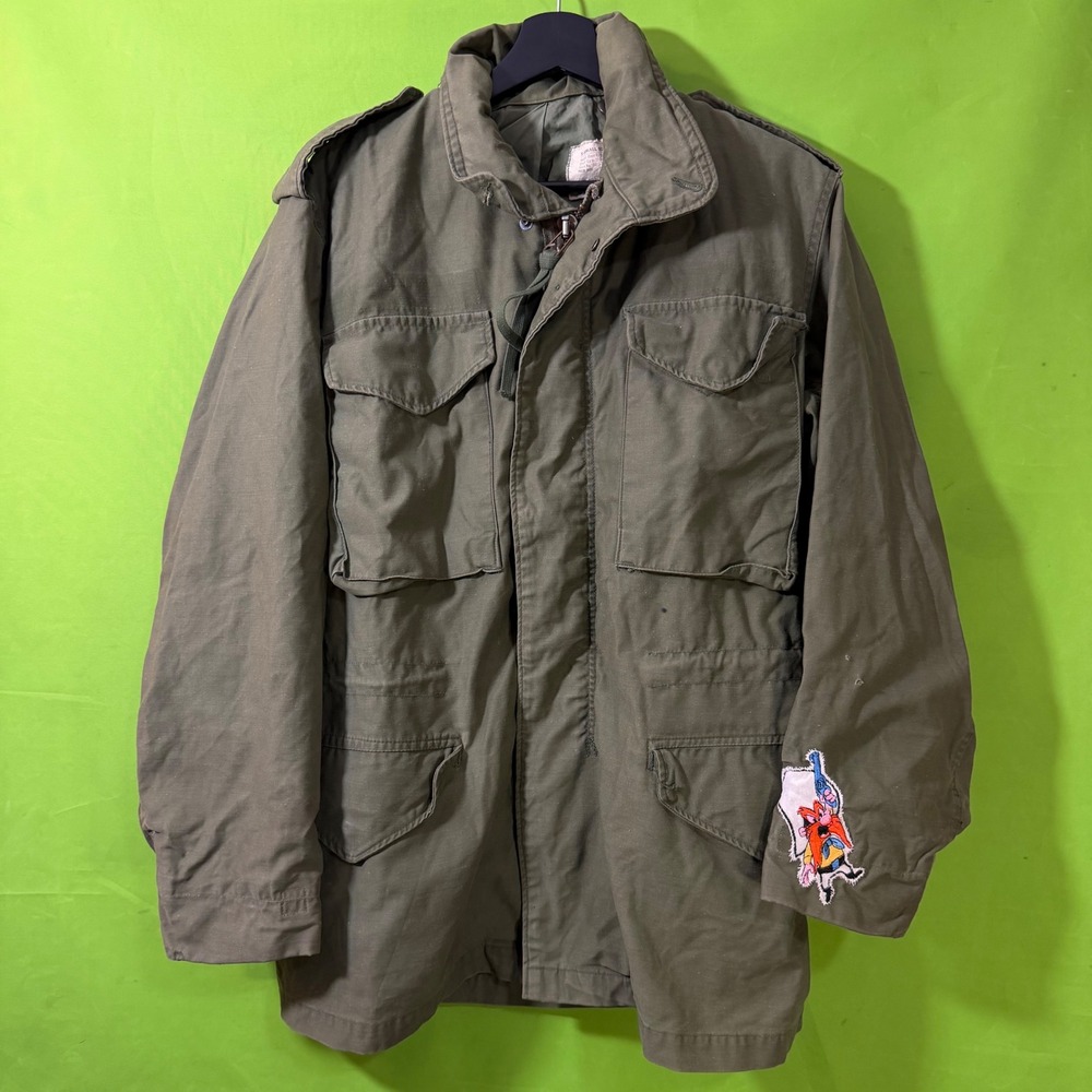 1974 VTG Alpha Industries M-65 Field Coat Olive Drab Yosemite Sam Patch XS Reg